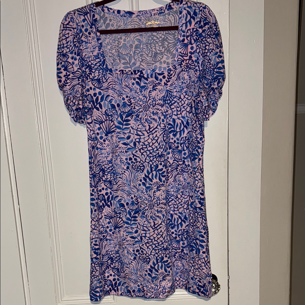 Lilly Pulitzer Pink And Blue Floral Short Sleeve Dress